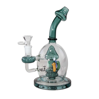 Bong din sticla 'BLACK LEAF' Bubbler Mushrooms | 23cm.