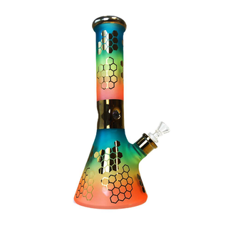 Bong din sticla 'BLACK SHEEP' Rainbow Bee Hexagon | 32cm.