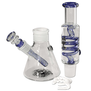 Bong din sticla ‘BLACK LEAF’ Liquid Spiral | Albastru - 32cm.