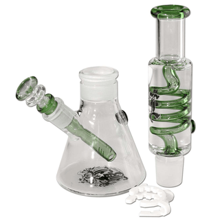 Bong din sticla 'BLACK LEAF' Liquid Spiral | Verde - 32cm.